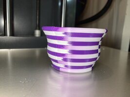 Bowl number three. Outside showing color shift. The ridge line is the color change point.